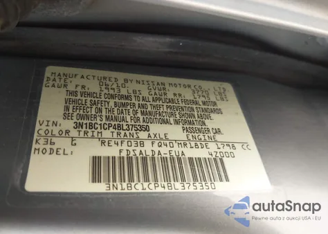 2011 Nissan Versa 1.8S z USA, uszkodzony, nr VIN 3N1BC1CP4BL375350